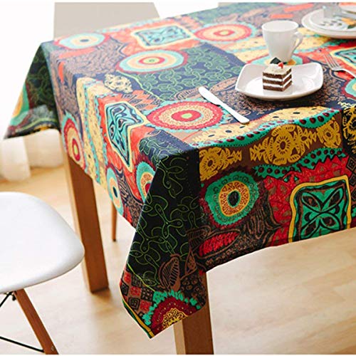 Bringsine Washable Rectangular Cotton Linen Colorful Flower Print Tablecloth, Vintage Dinner Picnic Table Cloth Home Decorationï¼ˆSquare, 55 x 55 Inchï¼‰