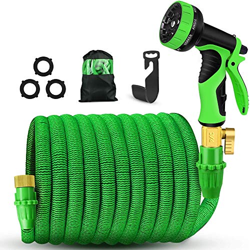 Preisvergleich Produktbild Gartenschlauch Ausziehbar 15m Wasserschlauch mit Massivem Messing Steckverbinder, Doppelter Latexkern 9 Muster Sprühdüse, Starke und Flexible Schlauch für Garten, Rasen, Pet Dusche