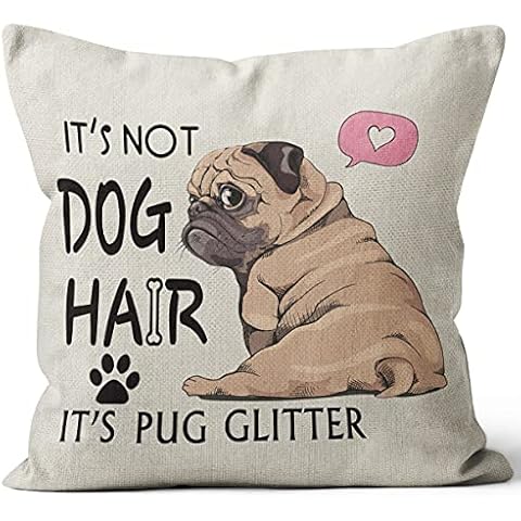 M-Qizi Pug Gifts Pillow Covers - Pug Gifts for Pug Lovers, Pug Decor, Pugs Pillow, Pug Stuff, Dog Pillows Covers 18x18, It's Not Dog Hair It's Pug Glitter Cover