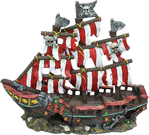 Image of Penn-Plax Deco-Replicas Striped Sail Shipwreck - Realistic Aquarium Shipwreck Ornaments - Durable Resin Nautical Decor for Freshwater & Saltwater Fish Tanks - 14 x 5.5 x 13 Inches, Medium Size