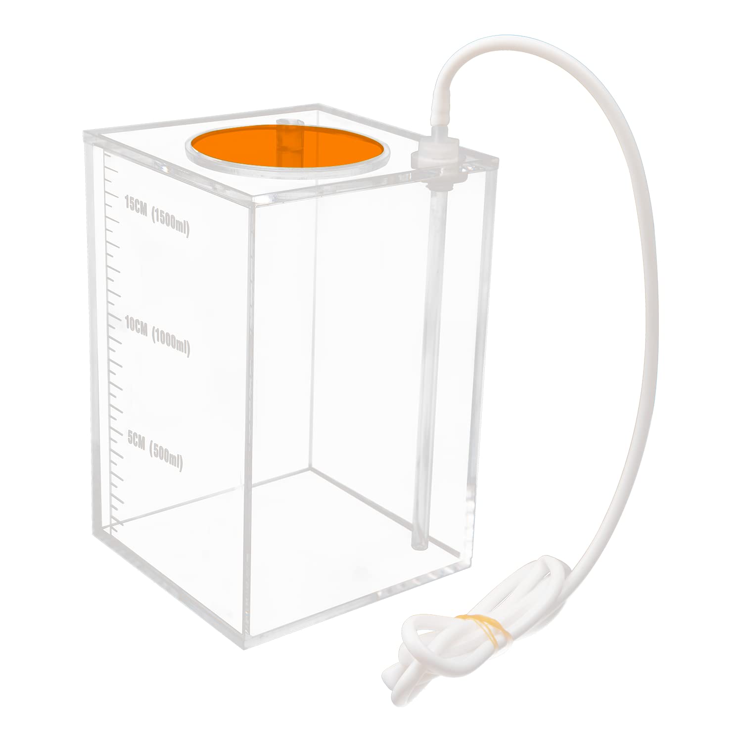 Aquarium Choice Acryli Made Liquid Storage Bucket Dosing Pump Reservoir Container (4.25 * 4.25 * 6.5 Inch;1500ml/1.5L（Orange Version)