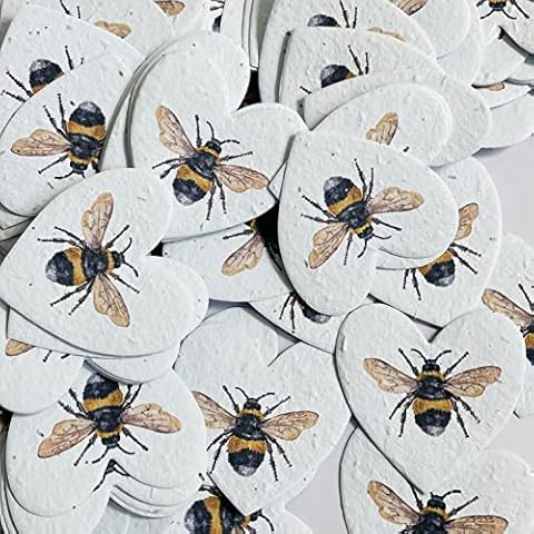 Plantable Seed Paper Hearts 50 - Printed Bee Wedding Favours for Guests - Seed Cards That Grow Wildflowers - Funeral Favours Childrens Wedding Favours Funeral Gifts Funeral (White Tailed) Cover