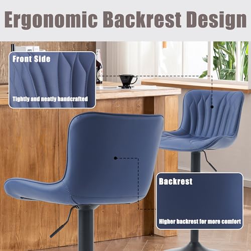 Image of Bar Stools Set of 2 Modern Kitchen Counter Chairs Barstools Navy Blue