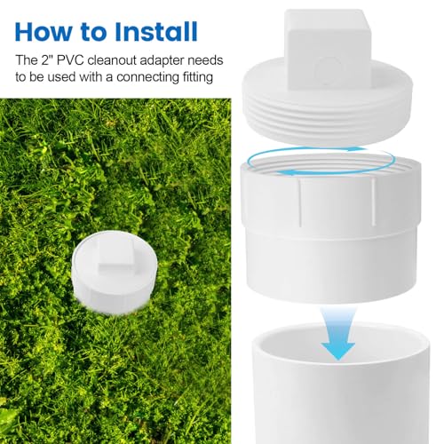 Image of 2 inch PVC Sewer Cleanout Adapter with Plug Pipe Fitting, PVC DWV Flush Sewer Cleanout Cap for Outdoor Garden, RVs Sewer or Drainage Piping Connect System