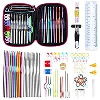 THINTON Häkelnadel Set 100 Stück Häkelnadeln mit Tasche, Ergonomische Häkelnadel Stricknadeln Zubehör 22 Größe 0.6mm-6.5mm Häkelset für Anfänger