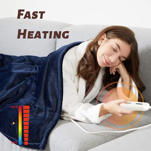Image of Tefici Electric Heated Blanket Twin,Super Cozy Soft 2-Layer Flannel 62 inch x 84 inch Heated Twin Size with 3 Heating Levels 8 Hours Auto Off, Machine Washable, ETL and FCC Certified, Home Office Use, Blue