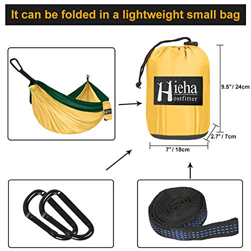 Hieha Camping Hammock - Single Parachute Hammock (2 Tree Straps & D-Shaped Carabiners 5+1 Loops/13ft Included) Lightweight Nylon Portable Hammock for Hiking, Travel, Backpacking, Beach, Yard Gear - Thumbnail 3