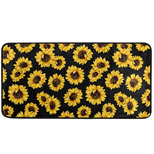 Naanle Watercolor Sunflower Kitchen Floor Mat Floral Sunflower Non Slip Absorbent Comfort Standing Mat Kitchen Runner Rug for Hallway Entryway Bathroom Living Room Bedroom 39 x 20 inches