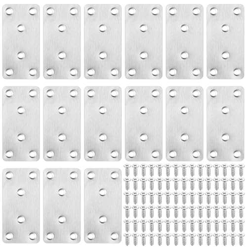 15 Pcs Placa Union, Placas de Unión de Metal de Acero Inoxidable, Placa Perforada Metálica, Soportes Conectores Planos, Placas de Fijación de Plano Conexión para Sillas de Madera Muebles(80 x 40 mm)