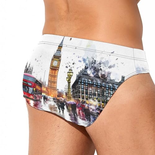 London Street Watercolor Mens Swim Briefs Quick Dry Triangle Trunks Swimsuit Swimming Bikini Swimwear3