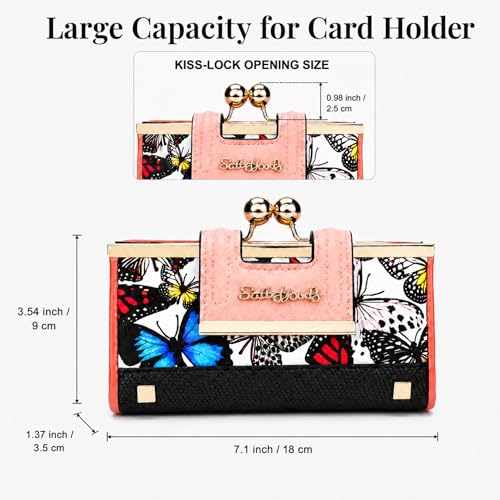 Image of Floral Wallet for Women, Vintage Kiss-Lock Clutch Purse | 10 Card Slots, Full-Length Bill Compartment and Organized Storage,Secure Kiss-Lock Closure, Vintage PU Leather Gift Box