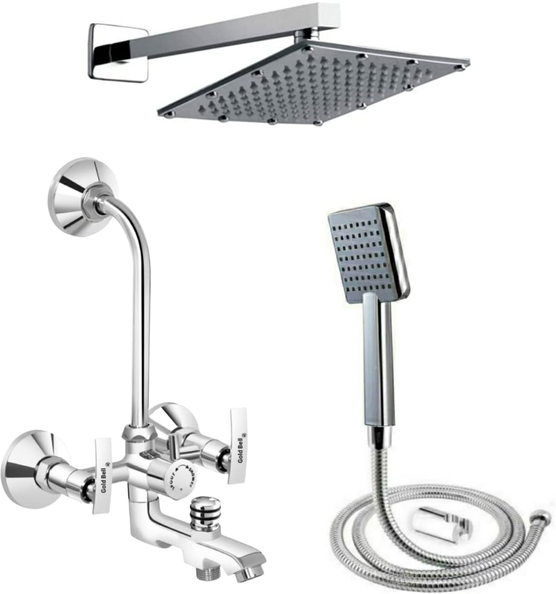 Gold Bell Bathroom 3 in 1 Wall Mixer Set|8x8"Inch Sandwich Shower Head |15"In SS Arm-Model -37 (B0C6DFL7DB) Amazon Price History, Amazon Price Tracker
