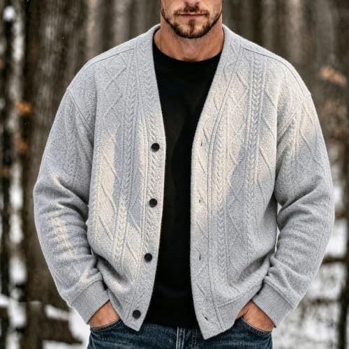 PXQIRMR Knit Sweater Cardigan Men V Neck Button Down Plus Size Cardigan - image 2