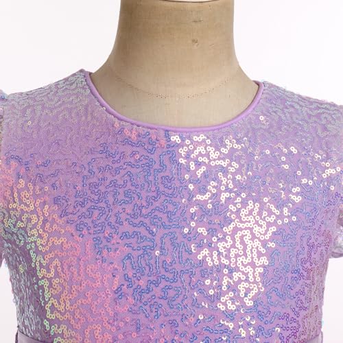 IBTOM CASTLE Flower Girl Sequins Dress Toddlers Flutter Sleeve Birthdat Party Dress with Belt Bridesmaid Wedding4