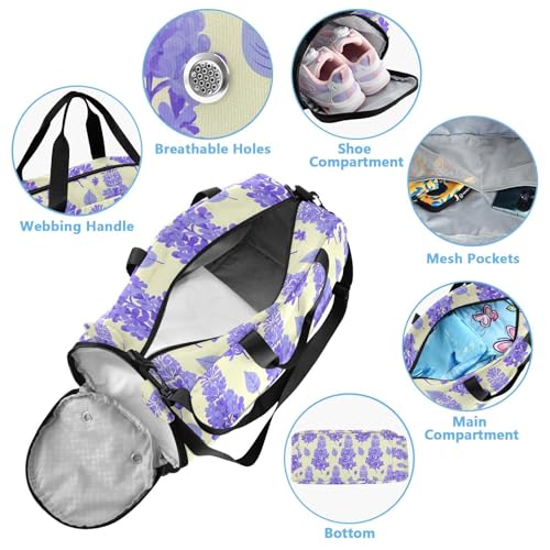 Flower Purple Leaves Kids Travel Duffel Bag for Boys Girls Overnight Weekend Tote Bag with Shoes Compartment for Gym Sports Dance4