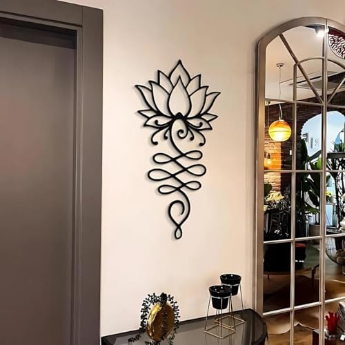 Image of BLIND SHOP Lotus Flower Metal Wall for Home Decor | Wall Sculpture Home Decoration | Metal Art | Metal Wall Art | Wall Hanging Housewarming Gift that Brings Luck to Home (58L X 30W X 1.5H Cm)
