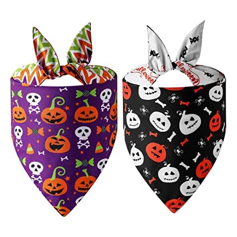 Bnibol Cute Pumpkin Pattern Dog Bandanas, Halloween Scarf for Dogs, Pack of 2 (Black/Purple) Cover