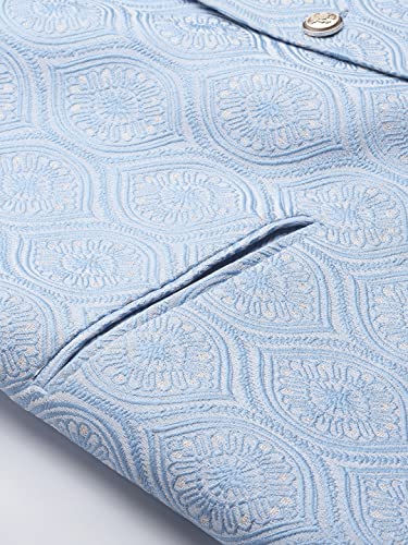 Image of MANQ Men's Sky Blue Woven Jaquard Silk Nehru Jacket