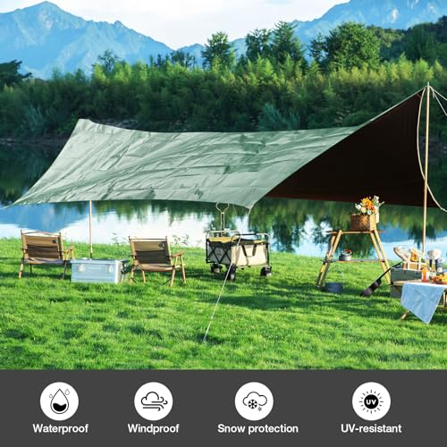 Image of Pattiumo Tarp Waterproof 10 X 10 FT 14 Mil Heavy Duty Tarp Multipurpose Tarps Heavy Duty Waterproof Protective Cover UV All Weather Resistant for Shelter Camping, Green /Brown