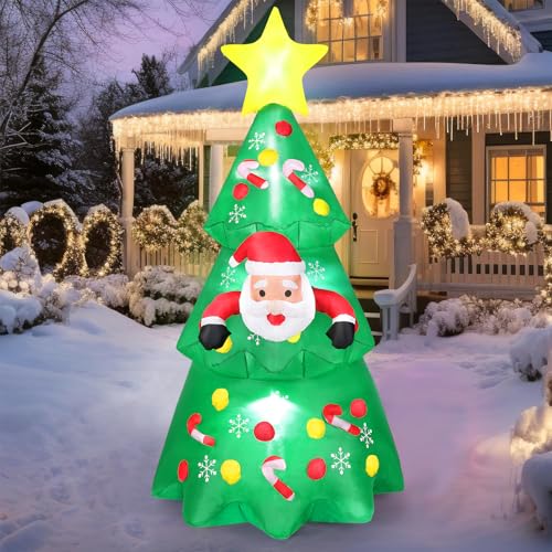 Dremisland 7FT Giant Inflatable Christmas Santa Decorations Blow Up Santa Claus Inflatable Christmas Tree with Built-In LED Lights Xmas Inflatable Party Decoration for Indoor Outdoor Garden Yard Lawn