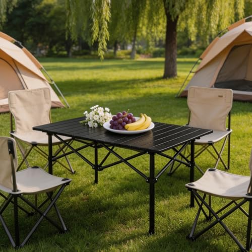 Table de camping pliable avec plateau enroulable portable 95 cm