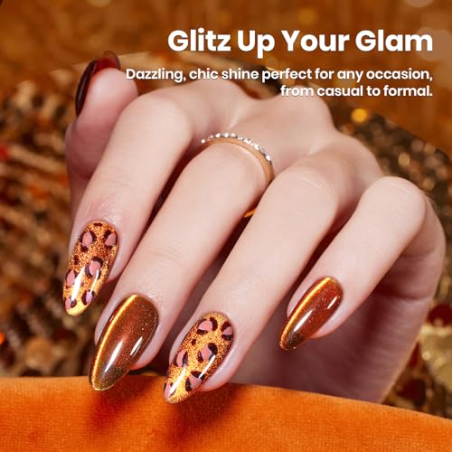 Image of Beetles Brown Cat Eye Gel Nail Polish - Amber Glint Cat Eye Gel Polish, 15ML Brown Gold Powder Magnetic Glitter Gel Polish Soak Off UV French Nail Art Salon DIY Manicure Gift for Women | Brown Gold Powder Magnetic Glitter Gel Polish Soak Off UV French Nail Art Salon DIY Manicure Gift for Women