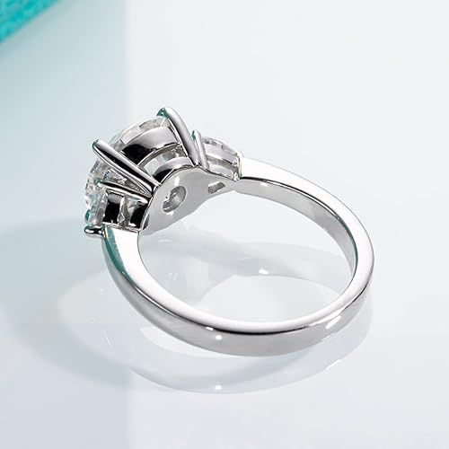 Miniatura 8 de AnuClub RoundEmeraldMarquise Cut Moissanite 3 Stones Engagement Rings D Color VVS1 Round Cut 925 Sterling Silver Anniversary Wedding Promise Rings