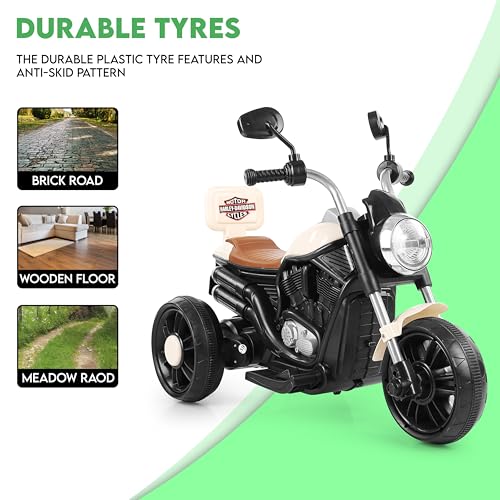 Image of BabyGo Electric Bike for Kids | 6V 4AH Battery, Dual Suspension with LED Lights & Comfy Backrest | 3 Wheel Bike | Battery Bike for Kids for 1-5 Years Kid | 4.5Hr-6Hr Ride | (Ivory)