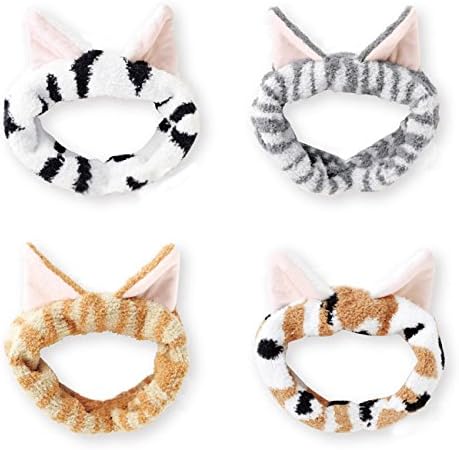 DRESHOW Spa Facial Headbands Terry Cloth Towels Headbands Cute Cat Ear Hairband for Women Wash Face Makeup Mask Headbands