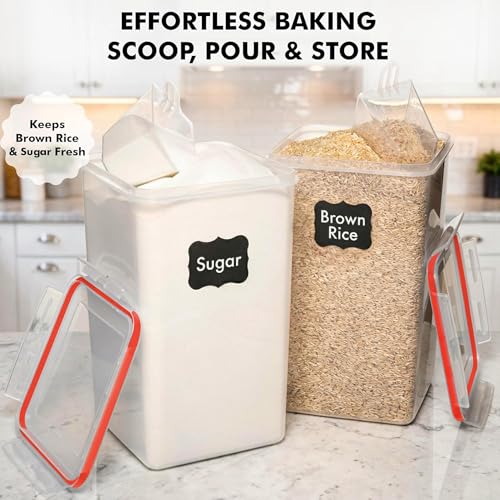 Image of WHITE FEATHER SUPPLIES 2 PC [7 Qt / 6.5L / 220 Oz] Large Food Storage Containers with Lids Airtight - BPA Free Clear Plastic Kitchen and Pantry Storage Containers for Cereal, Flour, Sugar, Rice