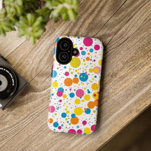 Coque rigide brillante iPhone 16 blanc à motif pois colorés - 4