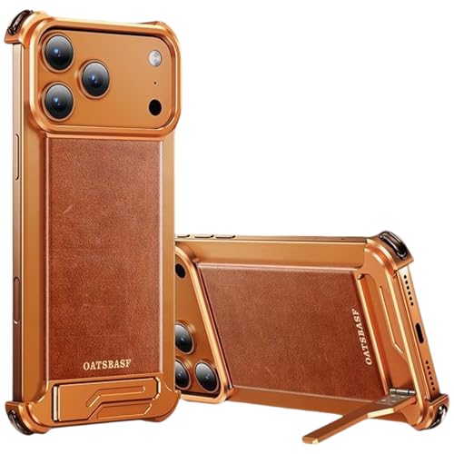 Coque iPhone 17 Pro en cuir véritable orange, étui luxe sans cadre minimaliste