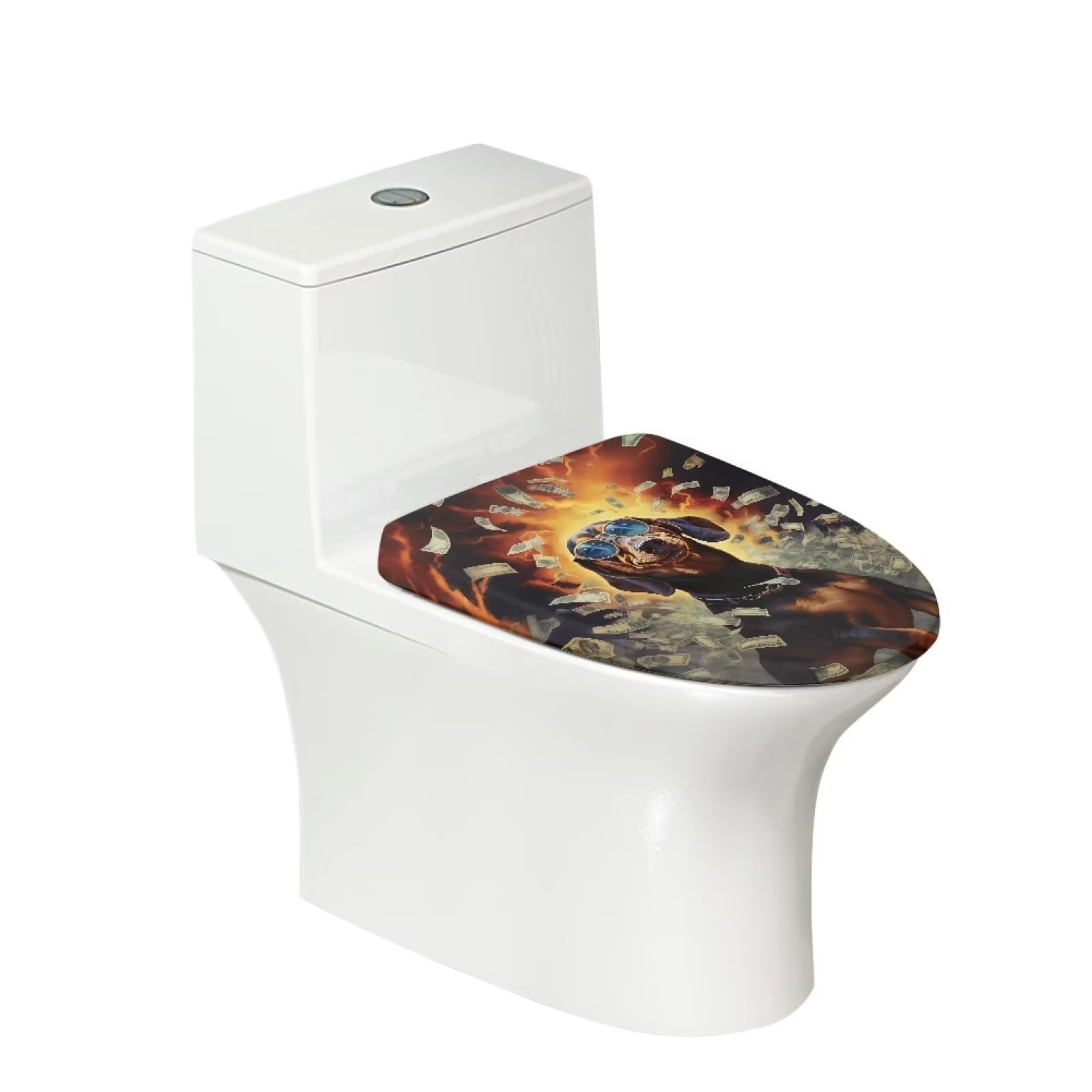 COEQINE Toilet Lid Cover Set Elongated Lid 1 Pcs Fashion Art Cute Animal Print Toilet Lid Cover Elongated With Lucky Dog Print - Image 2