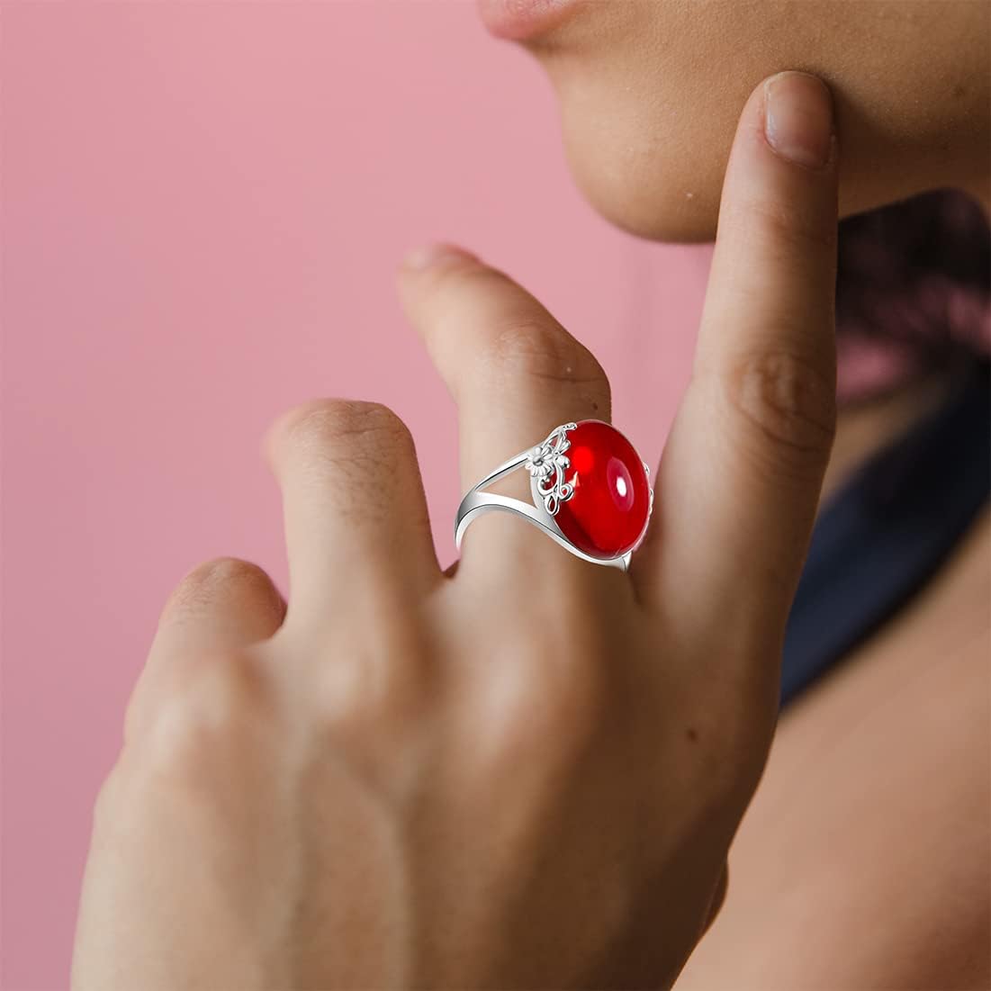 Natural Clear Transparent Crystal Ring for Women,S925 Sterling Silver Edged with Flower Vine Thick Genuine Quartz Gemstone Turkey Ring Jewelry - Image 3