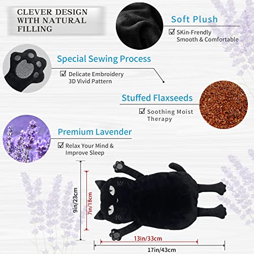 Image of Microwave Heating Pad for Pain Relief, 17 inch x 9 inch Microwavable Heating Pads for Cramps, Back Pain, Neck Shoulder, Muscles, Knee, Joints, Natural Heat Pack Moist Heat, Black Cat