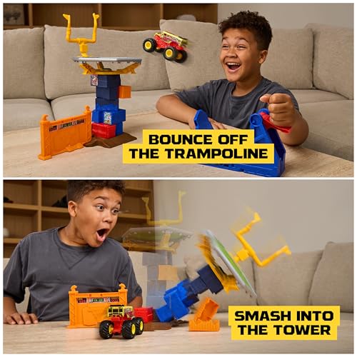 Image of Monster Jam Smash & Bash Crash Course Playset with Launcher, Exclusive 1:64 Scale Monster Truck, 16-inch Obstacle Tower with Trampoline, Kids Toys for Boy and Girls Ages 3 and up