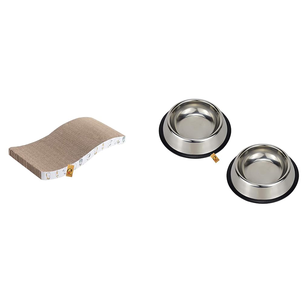 Foodie Puppies Cat Scratching Pad with Catnip, Corrugated Cat Scratcher Cardboard& Stainless Steel Bowl(450ml - Pack of 2) (B0CDDMM3CG) Amazon Price History, Amazon Price Tracker