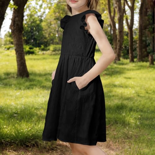 wodceeke Girls Ruffle Sleeve Dress Summer Beach Flowy Dresses Back Button Swing Mini Sundress3