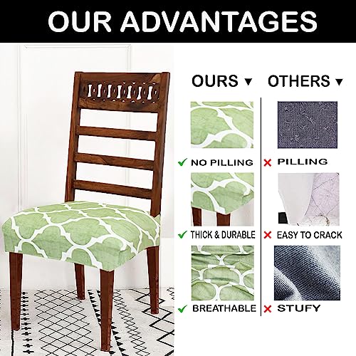 Image of Set of 4 Stretchable Dining Chair Covers, Universal Fit Washable Seat Slipcovers for Dining Room & Home Decor (Green Panel)