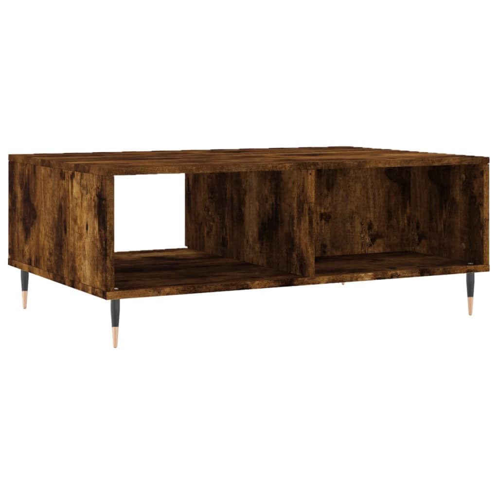 Couchtisch mit Ablagefächern 90x60 cm, Sofatisch Räuchereiche Eisen Gestell, Holzwerkstoff Couchtisch 90x60x35 cm