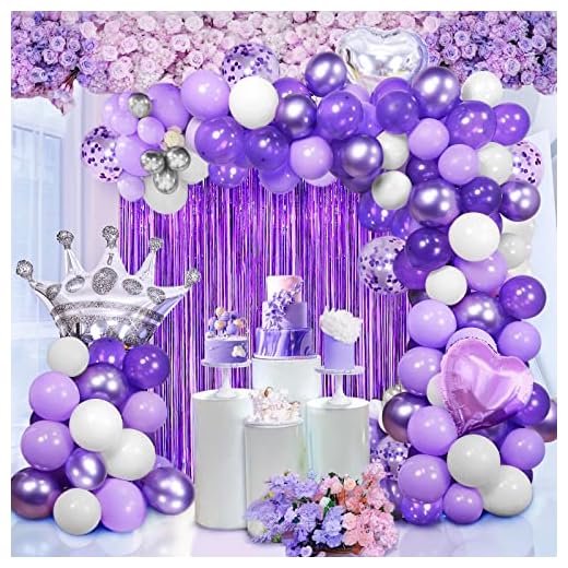 Guirnaldas de Globos Violeta, 102 Piezas Globos Morado Macaron Blanco,Metálicos Globos Confeti Morados Globos Corazón para Niñas Mujeres Decoración de Boda, Cumpleaños Fiesta, Graduación Fiesta