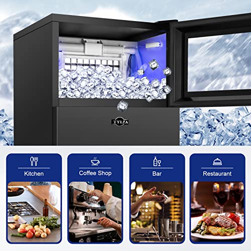 Image of Commercial Ice Maker Machine Under Counter Black, 170LBS /24H with 35LBS Ice Storage Capacity, 15 Inch Wide Stainless Steel Ice Machine Freestanding /Built-in Large Ice Machine
