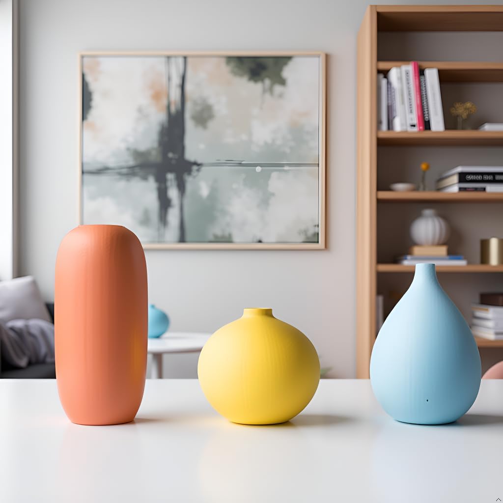 Small Multi Color Ceramic Vase Set 3 for Modern Home Table Decor, Living Room, Tabletop, Bedroom, Shelf, Office Bookshelf, Entryway, Coffee Table Mantel, Rustic Farmhouse Decorative Vases - Image 4