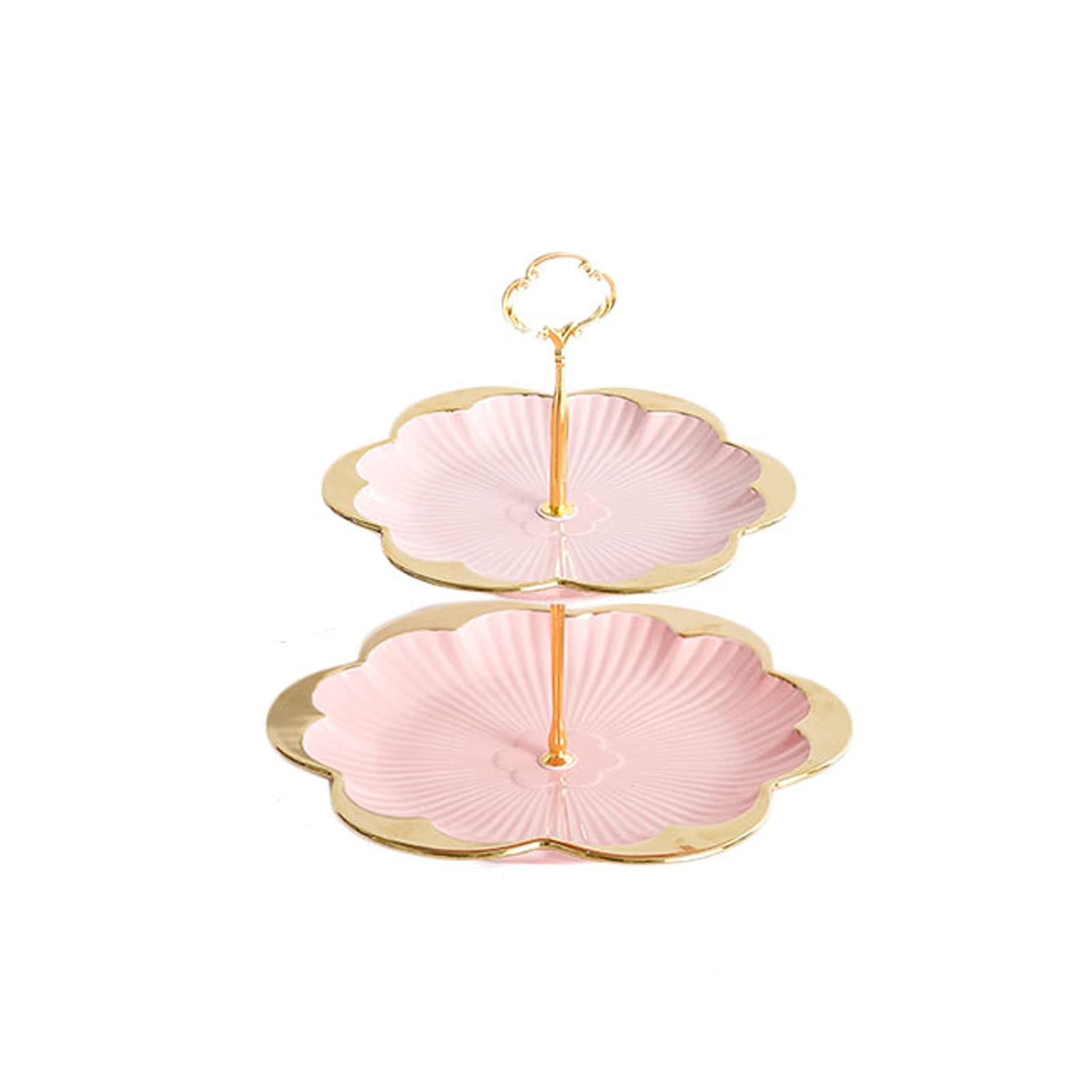 Cake Stands Multi-Layer Cake Stand with Metal Handles Ceramic Dessert Table Multi-Color Cupcake Display Stand Afternoon Tea Pastry Rack Dessert Stands (Pink Two Tiers)