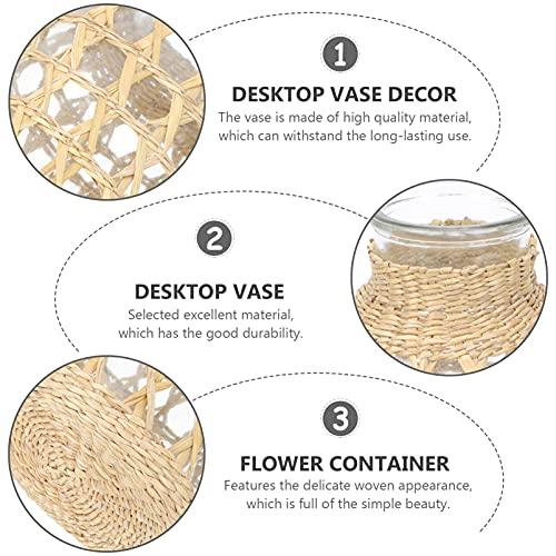 Doitool Glass Rattan Woven Vase, 7.8Inch Height Farmhouse Decorative Glass Flower Vase With Rattan Cover, Natural Imitation Wicker Vase For Centerpieces, Home Decor, Living Room, Office #TOP5