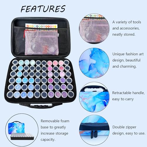 Image of Muzagroo Art Diamond Painting Storage Containers Diamond Art Storage Case with Accessories and Tools Portable Shockproof 60 Slots Organizer Case for Diamond Painting Kits Standard Set (Blue)