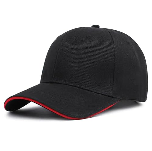 Generisch Baseballkappe für Herren und Damen, Basecap, Kappe, Hüte, verstellbar, einfarbig, Unisex, Einheitsgröße, Sonnenmütze (Baumwolle/Acryl, Schwarz/Rot)