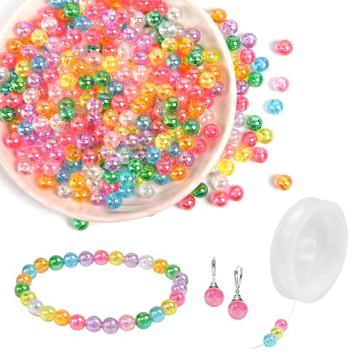 TCETCY 800PCS Perles Acryliques 8 mm, Perles Colorées pour Enfilage Perle Colorées pour la Création de Bracelets Perle Rondes en Plastique pour la Création de Bijoux, Bracelets et Colliers