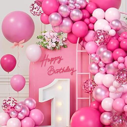 Image of TONIFUL Happy Birthday Sign for Backdrop - Hot Pink Felt Banner - Includes Dot Glue - Perfect for Birthday Party Backdrop,Wall Decor,Balloon Arch,Photo Background