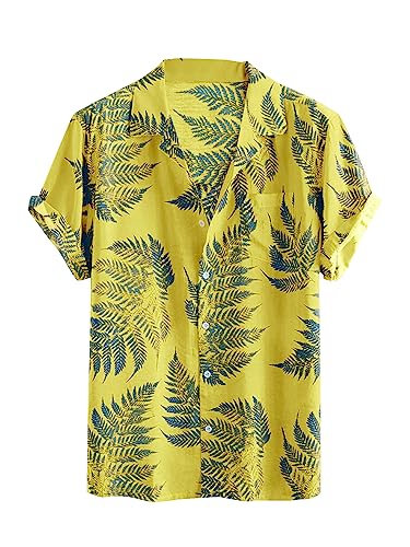 Gemijacka Hawaiihemd Herren Kurzarm Sommerhemd Hawaii Print Leinenhemd...